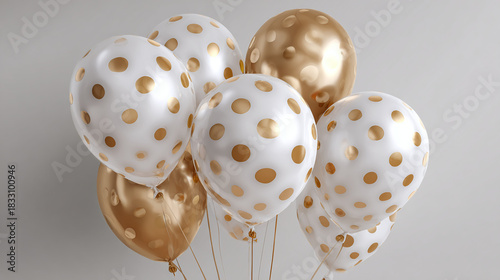 Festive balloons decorated with gold polka dots. A cheerful collection for any celebration, creating a sense of joy and festivity