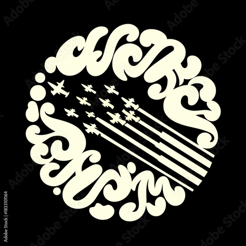 Cream colored jets flying in formation leaving trails