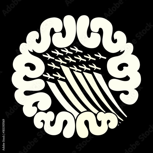 Cream colored jet planes in formation with trails flying