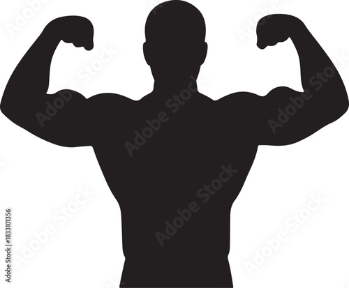 Silhouette of a muscular man flexing his biceps