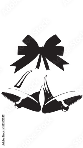 Elegant black bow above ballet slippers, graceful composition of dance accessories.