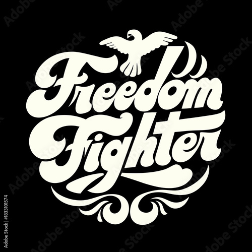 Cream Freedom Fighter Typography With Eagle On Black