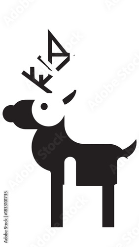Playful crown wearing dog silhouette illustration with geometric crown.
