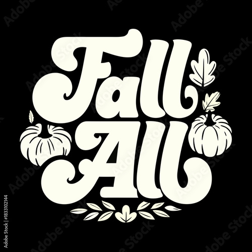 Creamy white fall all text with pumpkins and leaves