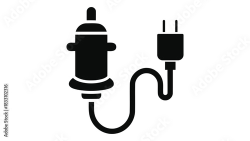 Black silhouette icon of an electric car charger with a plug and cable for powering devices inside vehicles