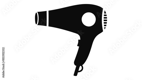 Black silhouette icon of an electric hair dryer used for drying hair with heated air flow
