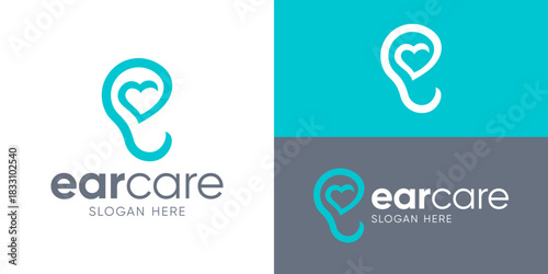 Creative simple ear care logo template. Abstract ear with love, Ear health logo design vector illustration.