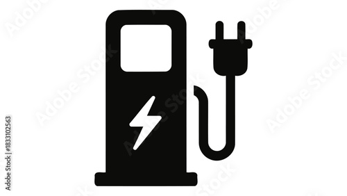 Modern electric car charger station icon with a lightning bolt symbol indicating power and charging for electric vehicle