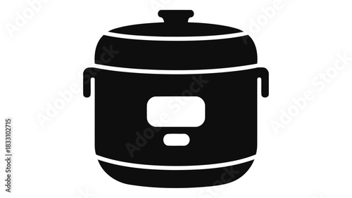 Modern smart rice cooker icon with digital display and precise automated temperature control for perfect rice every time