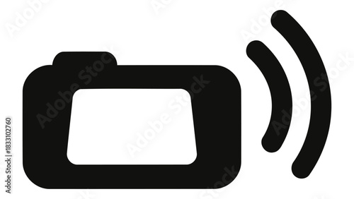 Simple black and white icon representing a bluetooth car kit enabling wireless in car audio connectivity for mobile devi