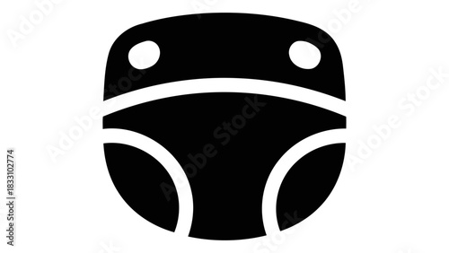 Simple black and white icon representing a smart baby diaper with moisture detection sensors for technology and parentin