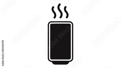 Simple black and white icon representing an electric heater emitting heat waves symbolizing indoor heating and comfort