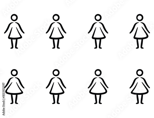 Female figures in a neat arrangement for universal accessibility, promoting inclusivity and clear communication, ideal for signage and wayfinding systems in modern spaces