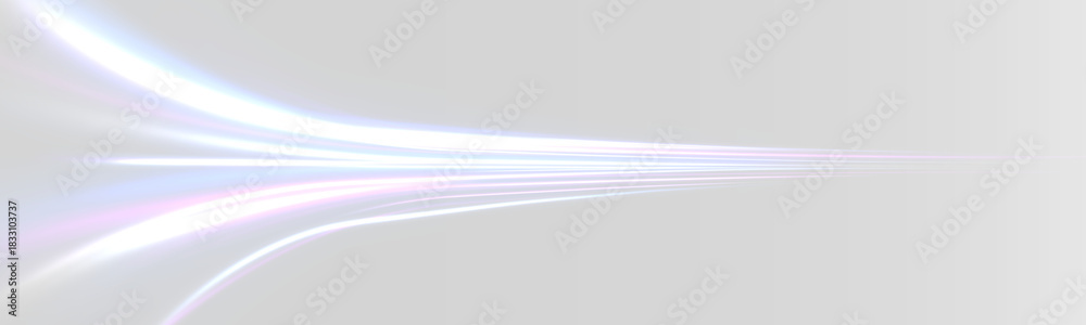 Naklejka premium Pink, purple neon speed lines curl, spiral over luminous white surface. Flowing violet, blue light ribbons trace fast digital motion energy. Futuristic police abstract illustration presented in png.