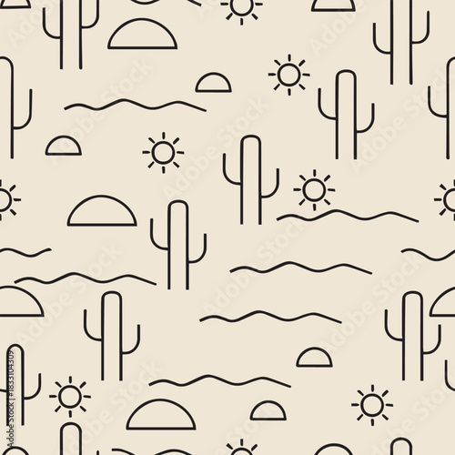 Minimalist Desert Line Art Seamless Pattern