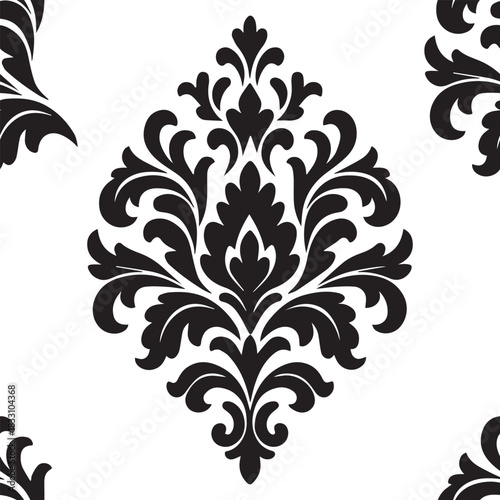 Elegant Black and White Damask Ornament