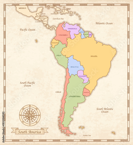 Old color map of South America