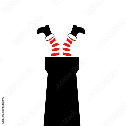 A whimsical vector illustration captures the humorous plight of a festive figure whose legs are comically protruding from a narrow chimney, suggesting a delightful seasonal misadventure