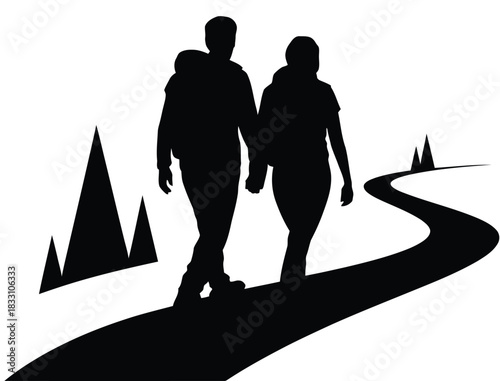 Silhouette Couple Walking on Curved Path