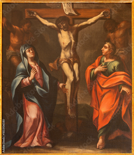 Bild auf Leinwand Salzburg - The painting of Crucifixion in the church Erzabtei St