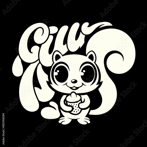 Cute cartoon squirrel holding acorn graphic vector