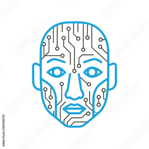 Humanoid Face Vector Icon on White Background