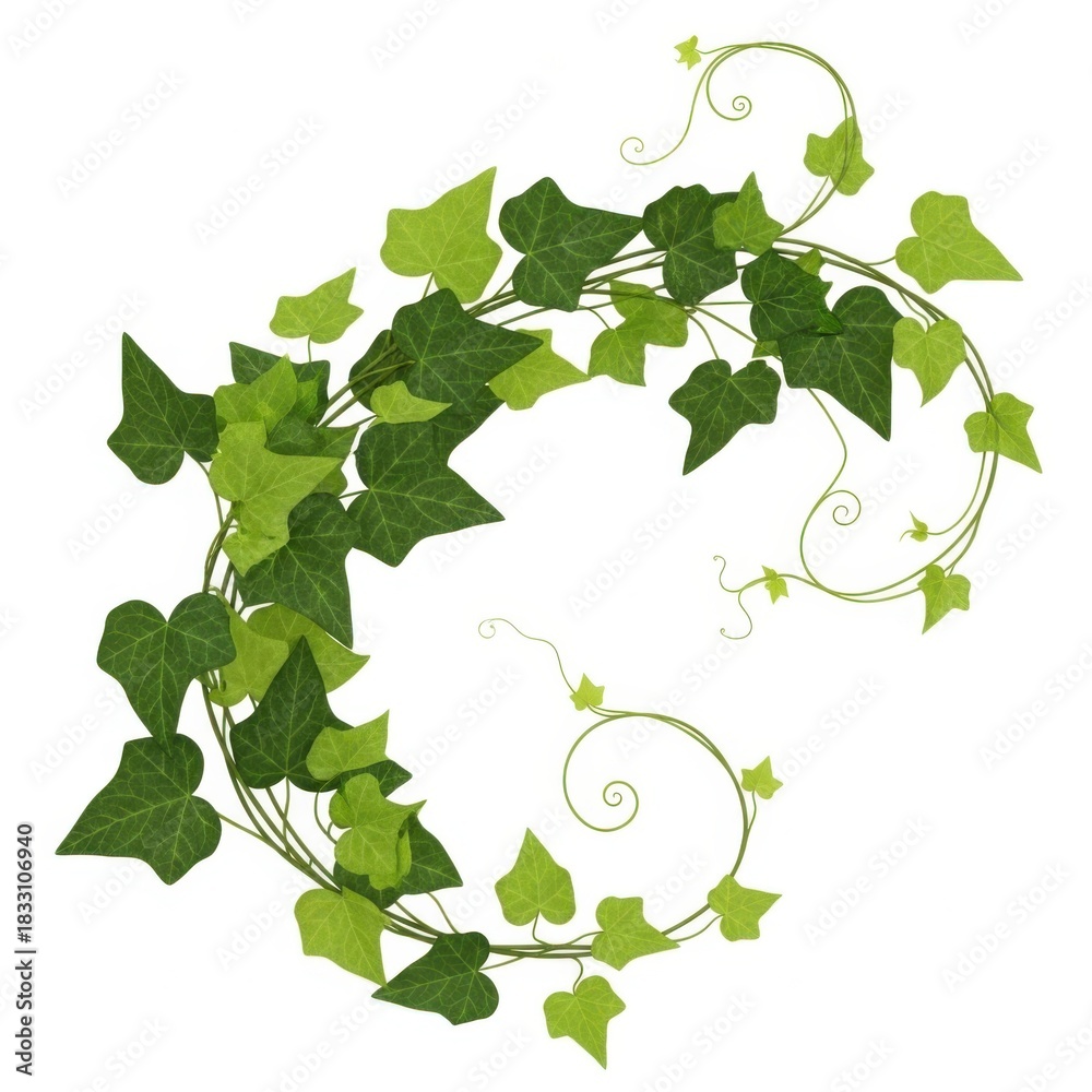 Obraz premium A vibrant green ivy vine with curling tendrils isolated on white background