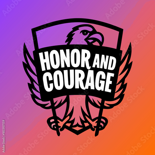 Eagle holding banner with text honor and courage bird 2