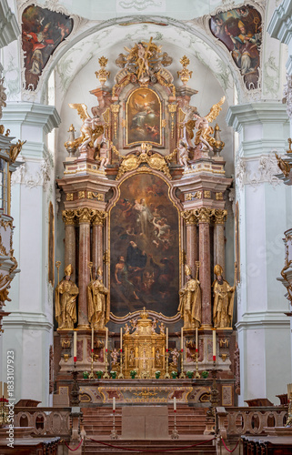 SALZBURG, AUSTIRA - SEPTEMBER 7, 2025: The main altar of church Erzabtei St. ...