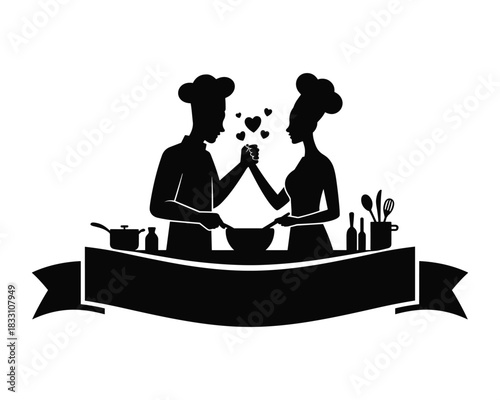 Loving couple cooking together with valentines day concept 