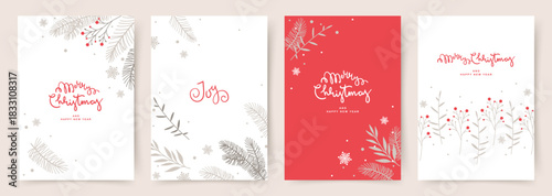 Christmas and New Year cards. Minimal vector illustrations for greeting cards, banners, web, social media, advertising