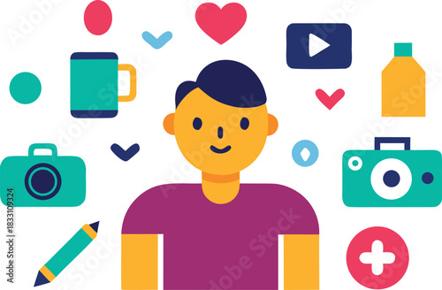 Digital creator surrounded by art icons vector illustration scalable eps for online content