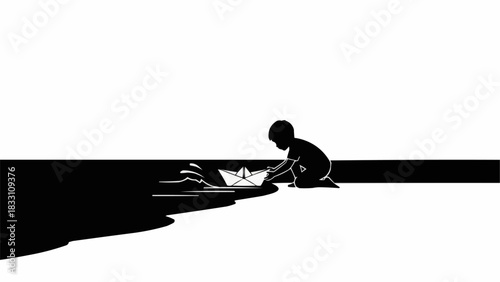 Childs Play - A Silhouette of Imagination and Innocence by the Water.