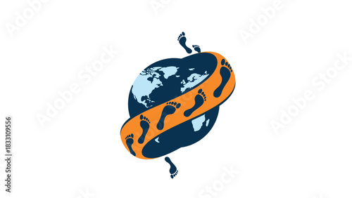 Illustration of a globe wrapped with a vibrant orange and black patterned fabric against a clean white background.