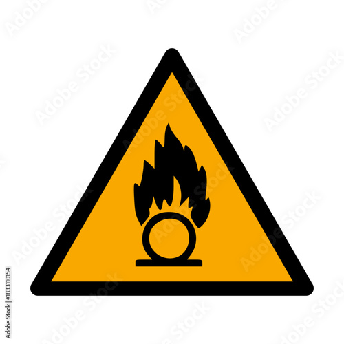 ISO 7010 W028 Oxidizing Substance Safety Sign. Oxidizing Agent Warning Symbol. Oxidizing Material Hazard Sign. Oxidizing Substance Pictogram. 