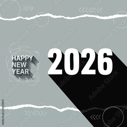 Modern digital graphic illustration celebrating the new year 2026 with abstract elements and a bold numeric display