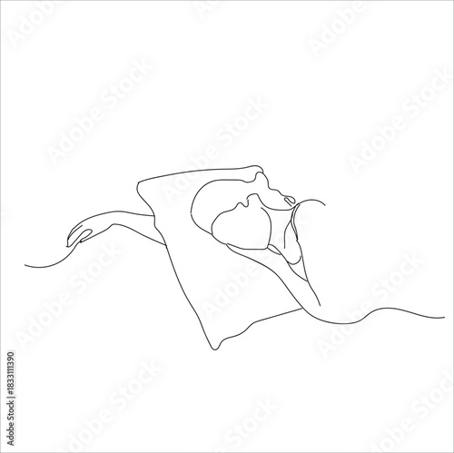 woman sleeping using a pillow, line art