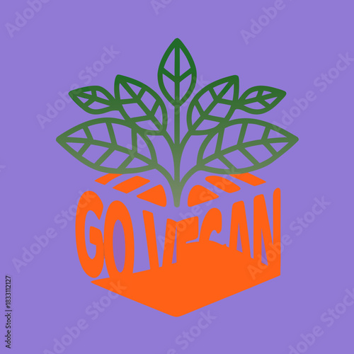 Go Vegan plant graphic with orange text leaves green