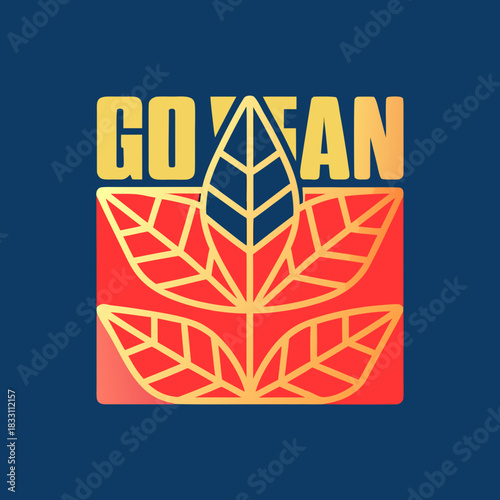 Go Vegan text with golden leaf emblem lettering
