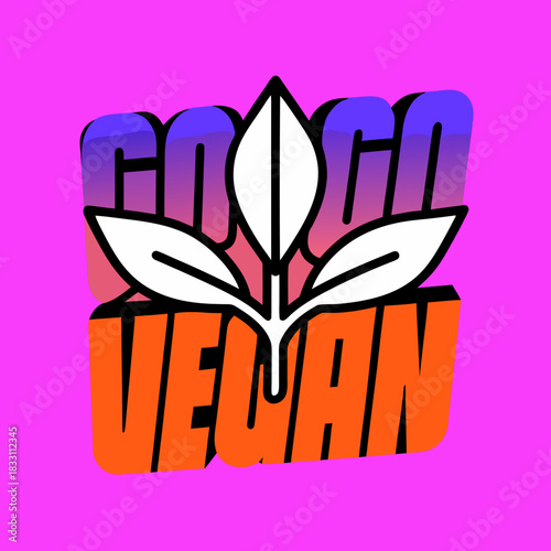 Go Vegan text with white leaf sprout lettering