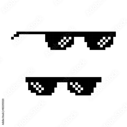 Black pixel glasses icon sign design vector