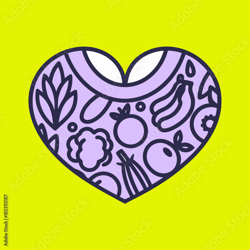 Heart shape filled with fruits and vegetables vector