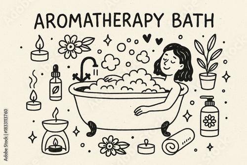 Aromatherapy Bath Doodle – Hand-Drawn Relaxing Spa Illustration