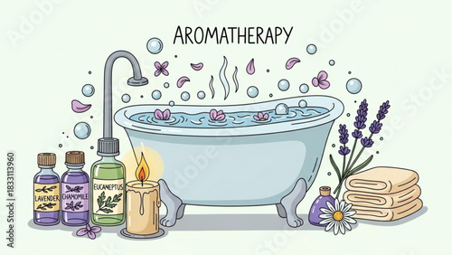 Aromatherapy Bath Doodle – Hand-Drawn Relaxing Spa Illustration