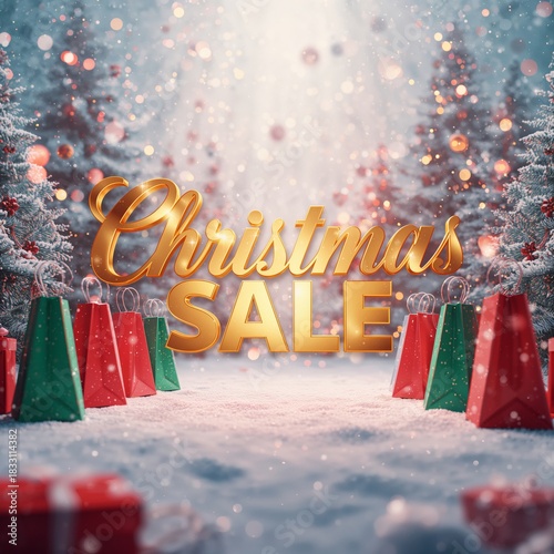 Festive Scene of Christmas Sale With Vibrant Colors and Snowy Atmosphere in a Winter Wonderland