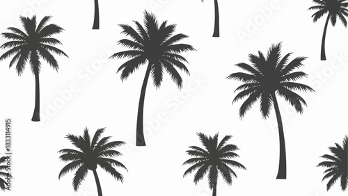 Seamless Pattern with Tropical Palm Trees Silhouettes on White Background.