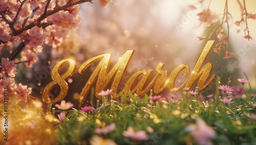 Celebrating International Womens Day on March 8 With Vibrant Flowers and Golden Letters