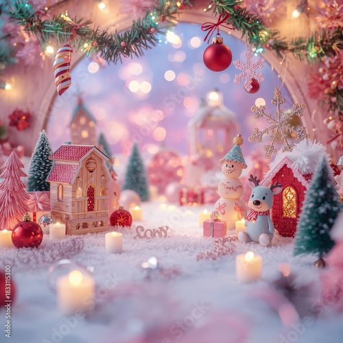 Winter Wonderland Scene With Festive Decorations and Colorful Lights in a Cozy Setting