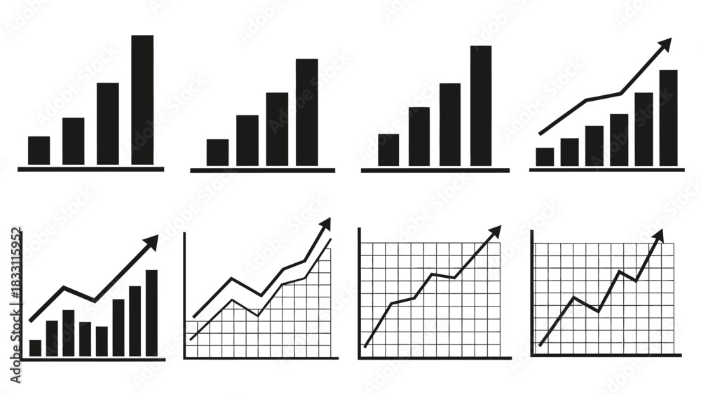 Fototapeta premium A collection of various bar charts and line graphs all showing positive growth and upward trends.