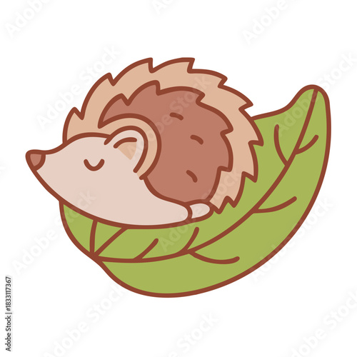 A happy hedgehog resting on a green leaf vector